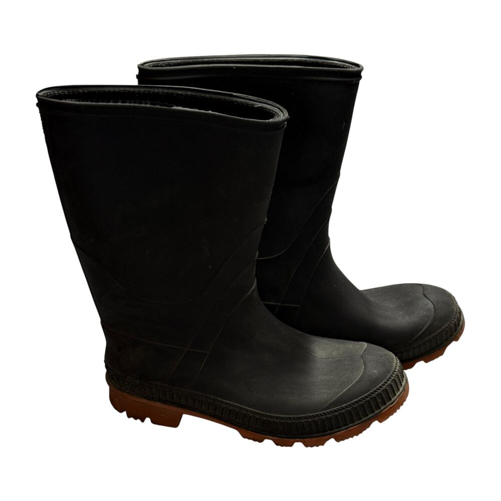 Black Rubber Rain Boots Tall Lug Sole Waterproof Wellies Size 4 Youth - Picture 4 of 6